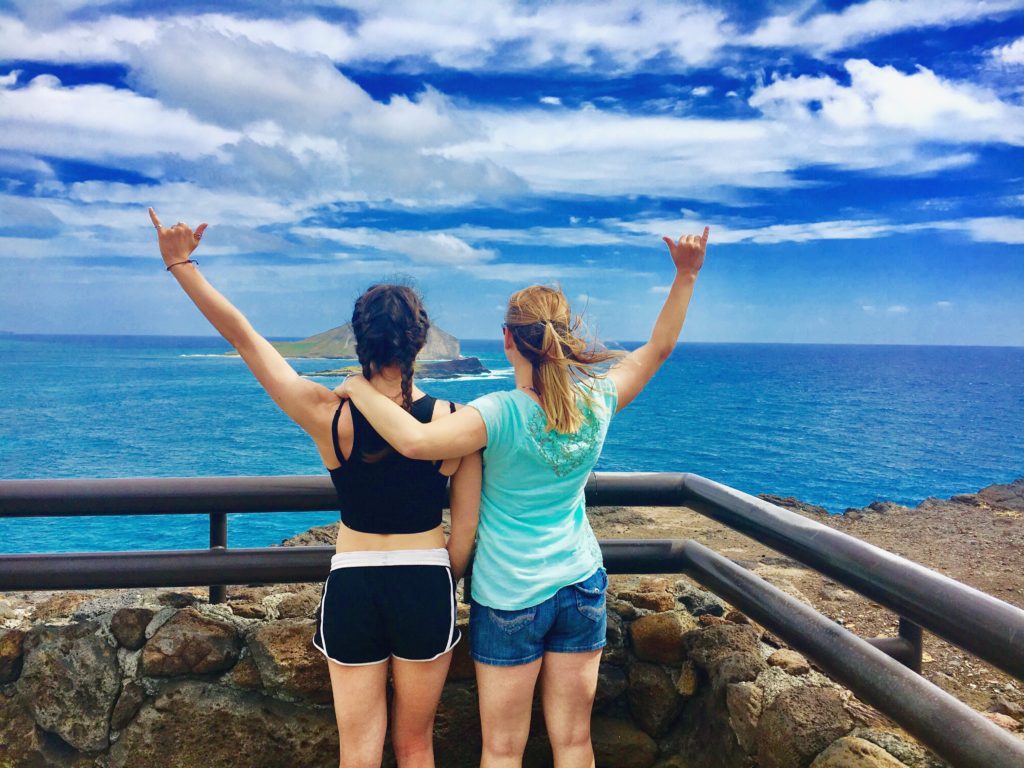 My sister and I striking a very Hawaiian pose