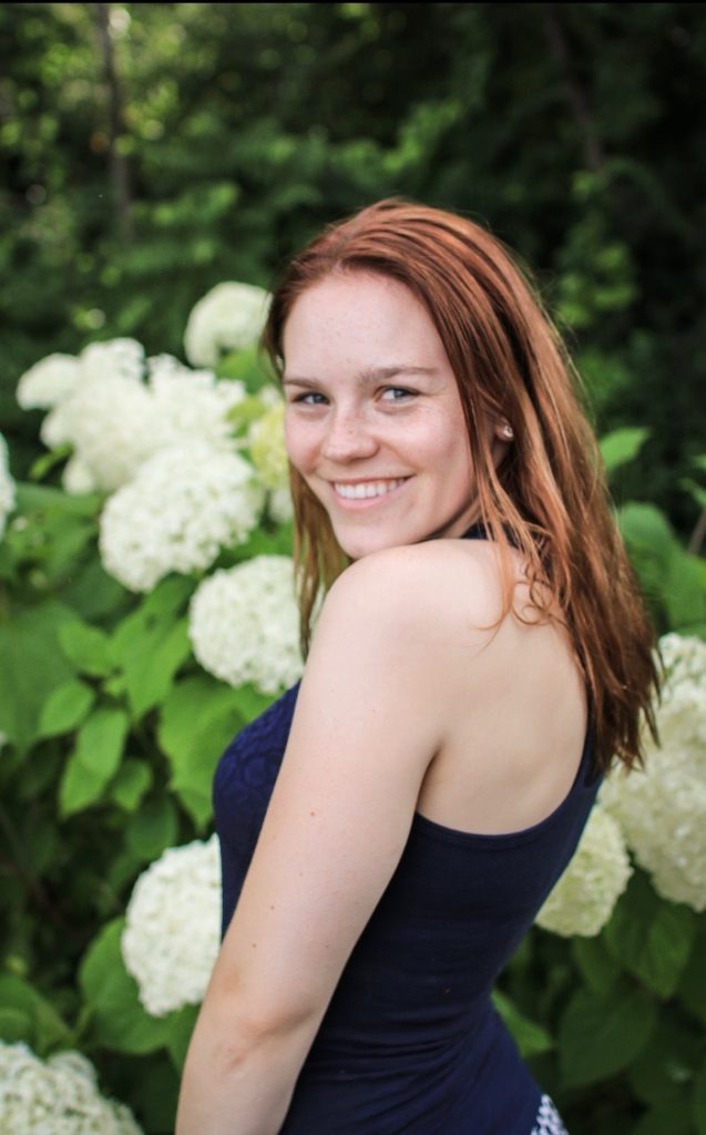 red hair and white Hydrangeas