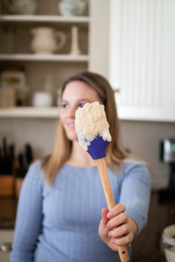 waffle batter on spatula