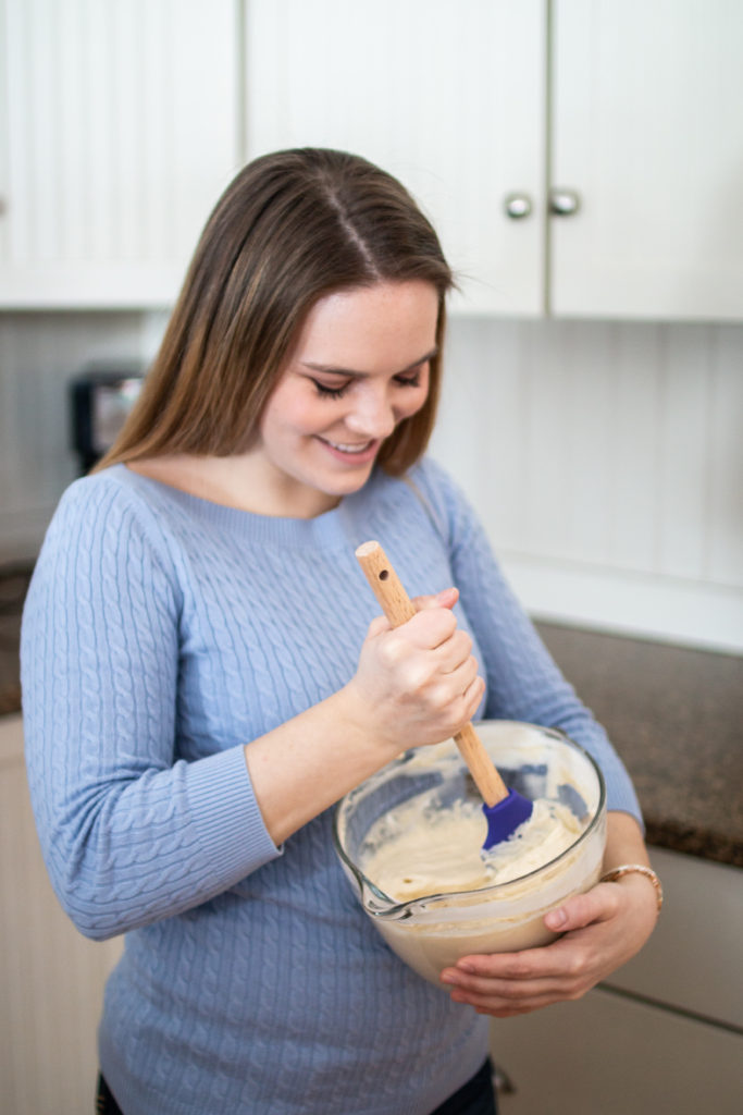 mixing waffle batter