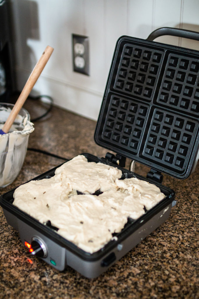 waffle batter in the waffle iron