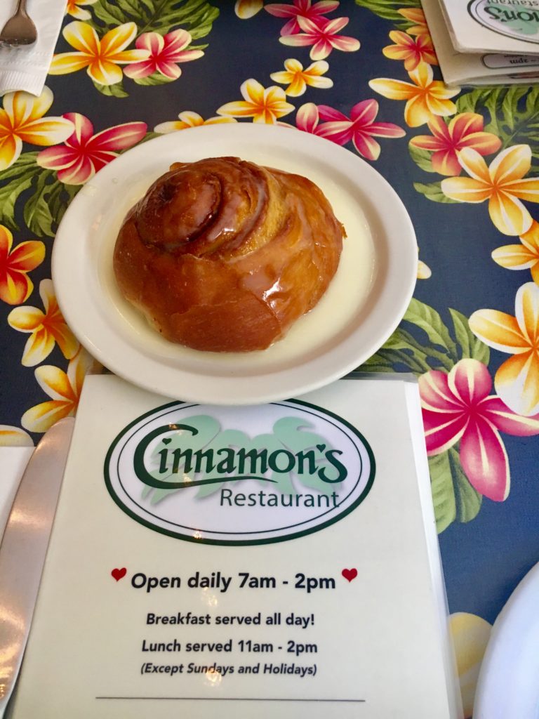 a sweet cinnamon roll at Cinnamon's