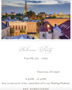 The Events Page from our wedding website.