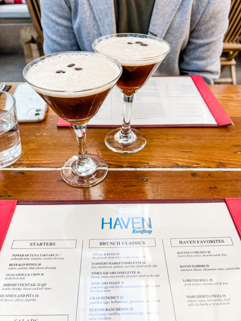 Haven's Rooftop espresso martini's. The perfect stop for a rush of caffeine if you are spending 24 hours in New York City. 