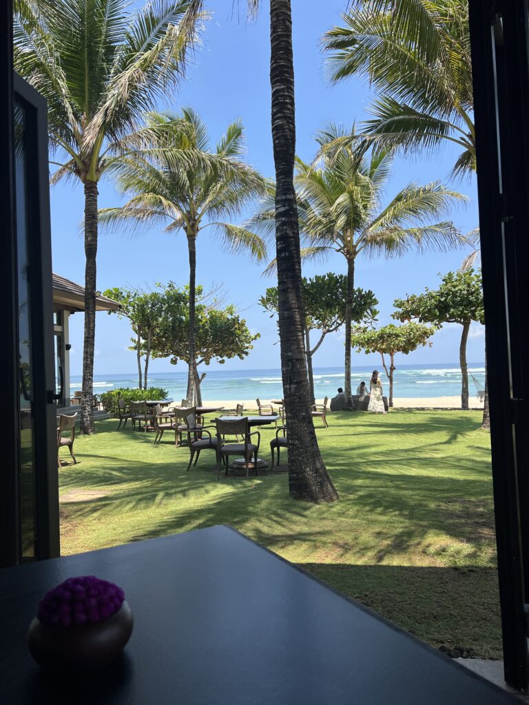 view from the table at the Beach Grill at the Ritz Carlton, Bali