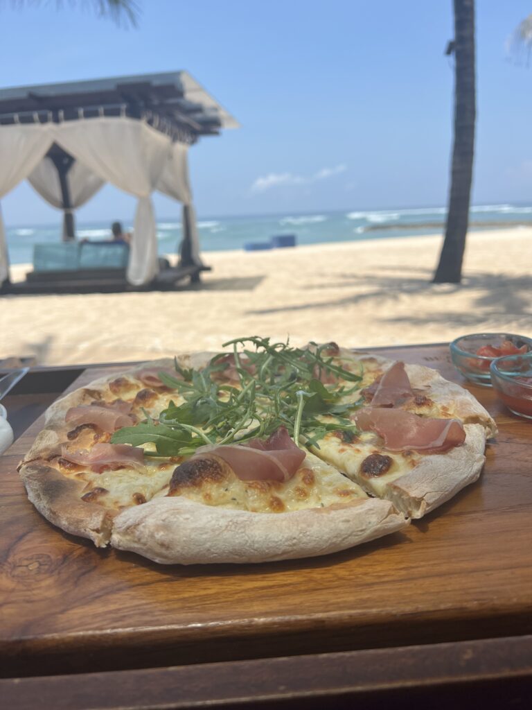 pizza from Breezes restaurant at the Ritz Carlton Bali