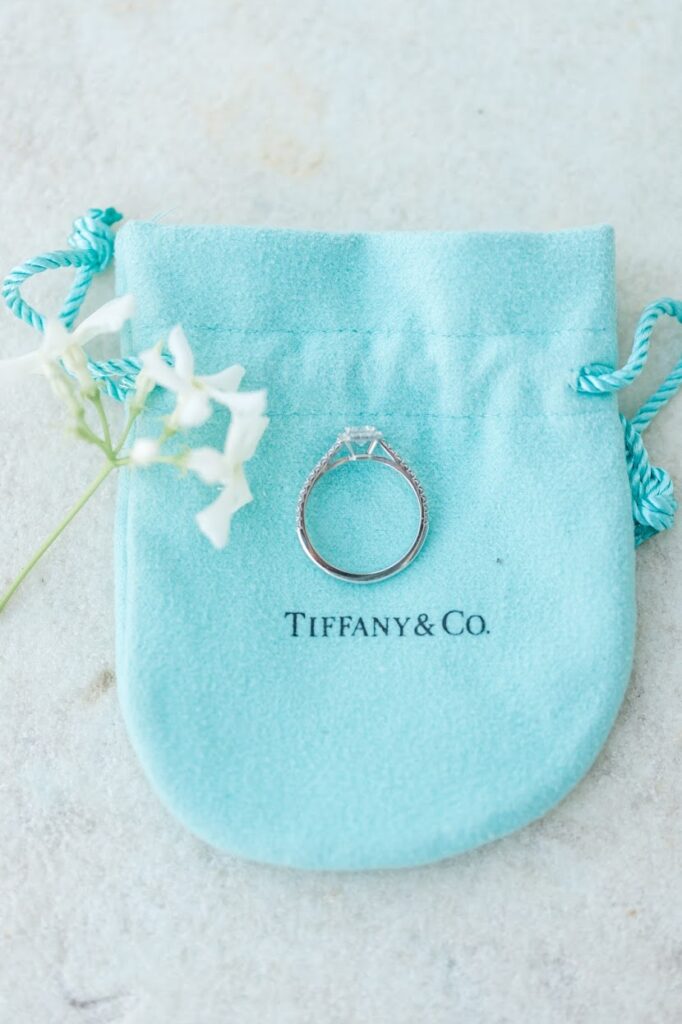 tiffany engagement ring with blue bag